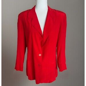 VTG Spencer  Jeremy Women’s Silk Blazer Sz 10  Red Jacket Pockets Button Closure